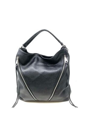 Rebecca Minkoff Black Leather Shoulder Hobo with Diagonal Zips and Crossbody